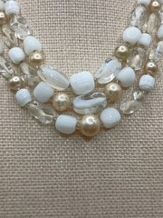 Vintage Japan Multi Strand Beaded Necklace Milk Glass Clear Champagne Pearl READ