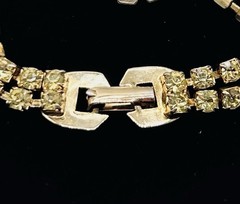 Vtg -1950s-ORANGE AMBER-Rhinestone-BRACELET and Floral EARRINGS SET-Gold Tone