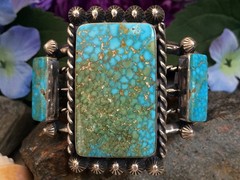 106 GRAM WATER WEB TURQUOISE STERLING NAVAJO SOUTHWESTERN STYLE BRACELET WOW
