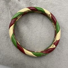 Vintage Artisan Bangle Bracelet Braided Polymer Clay Christmas 8”
