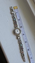 Vintage Avon Jeweled Slider Bezel Charm Bracelet Watch 7″