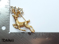 Vintage Signed Mamselle Rhinestone Leaping Reindeer Christmas Holiday Brooch Pin