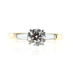 Vintage .90ct Ideal GIA Round Diamond Tapered Baguette 18k Gold Platinum Ring
