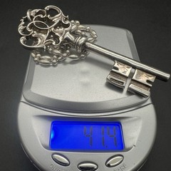 Heavy Sterling Silver Victorian Skeleton Key 3.5” On 16” Italy Bead Chain 41.4g