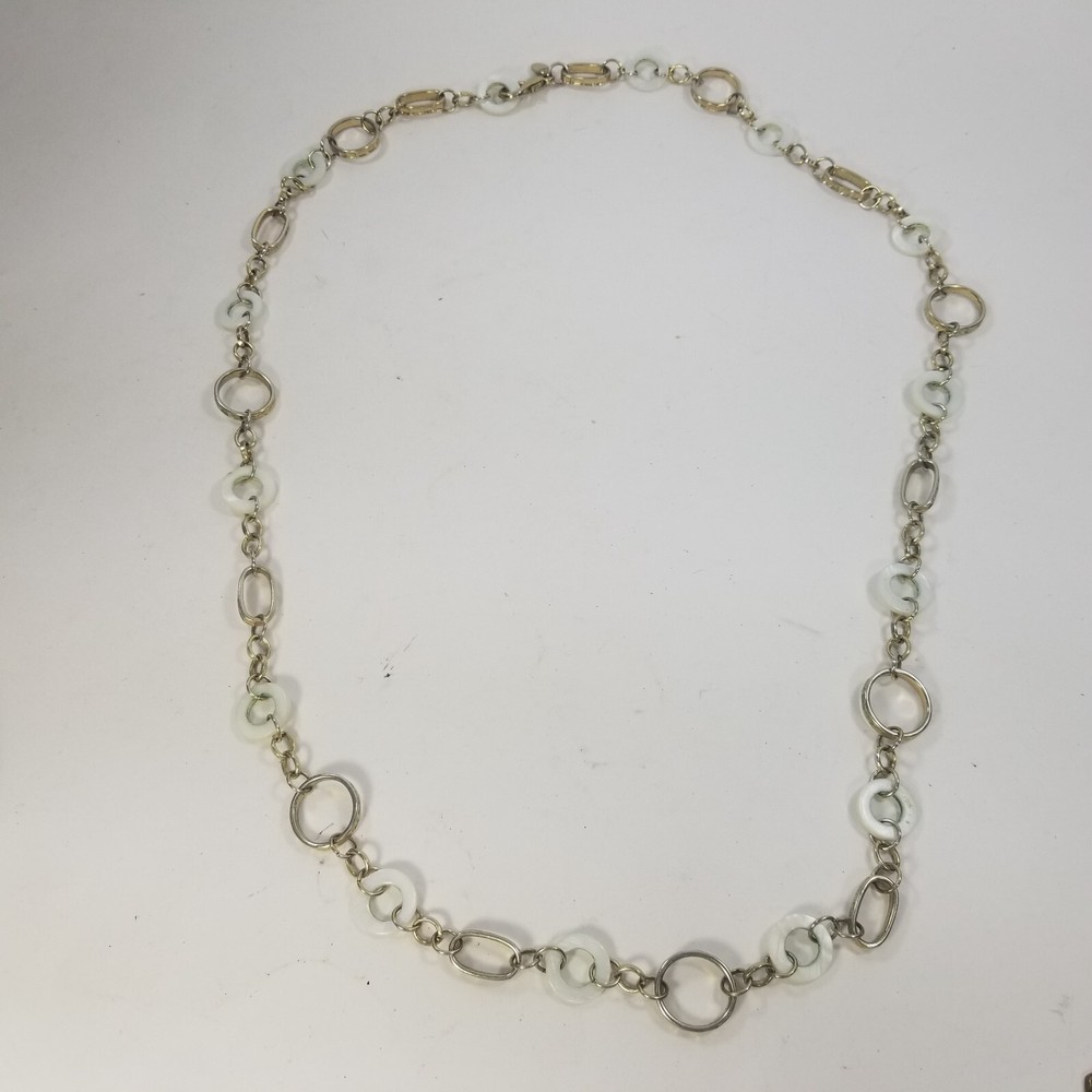 Signed Mother of Pearl Disk Necklace Gold Tone Costume Cookie Lee Circle Circlet