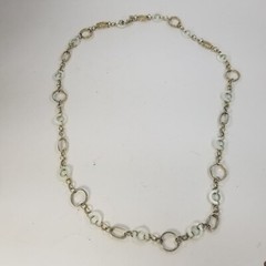 Signed Mother of Pearl Disk Necklace Gold Tone Costume Cookie Lee Circle Circlet