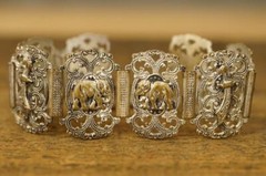 Vintage Souvenir Bracelet Morocco Hamsa Hand Elephant Link Nickel Plated Brass