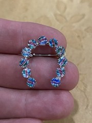 Vintage Silver 835 Signed Art Deco Iris Crystal Glass Brooch Pin