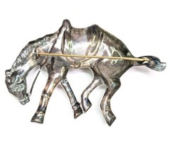 Sterling Silver Horse Brooch Large Bucking Bronco Western Rodeo Equestrian 3-1/8