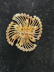 Vintage Prong Set Rhinestone Brooch Pin Pink Opalescent Cabochon Layered