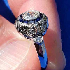 Original EARTH MINED DIAMOND Engagement Ring Deco PLATINUM SAPPHIRE Solitaire 5