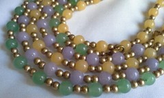 Set of 3 Icy Jade Jadeite Bead Necklaces Green Lavender Yellow Gold Tone Plate?