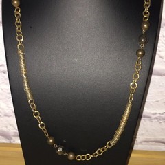 Cara NY Long Station Necklace Gold Tone Chain Beaded Acrylic 32″ Fashion
