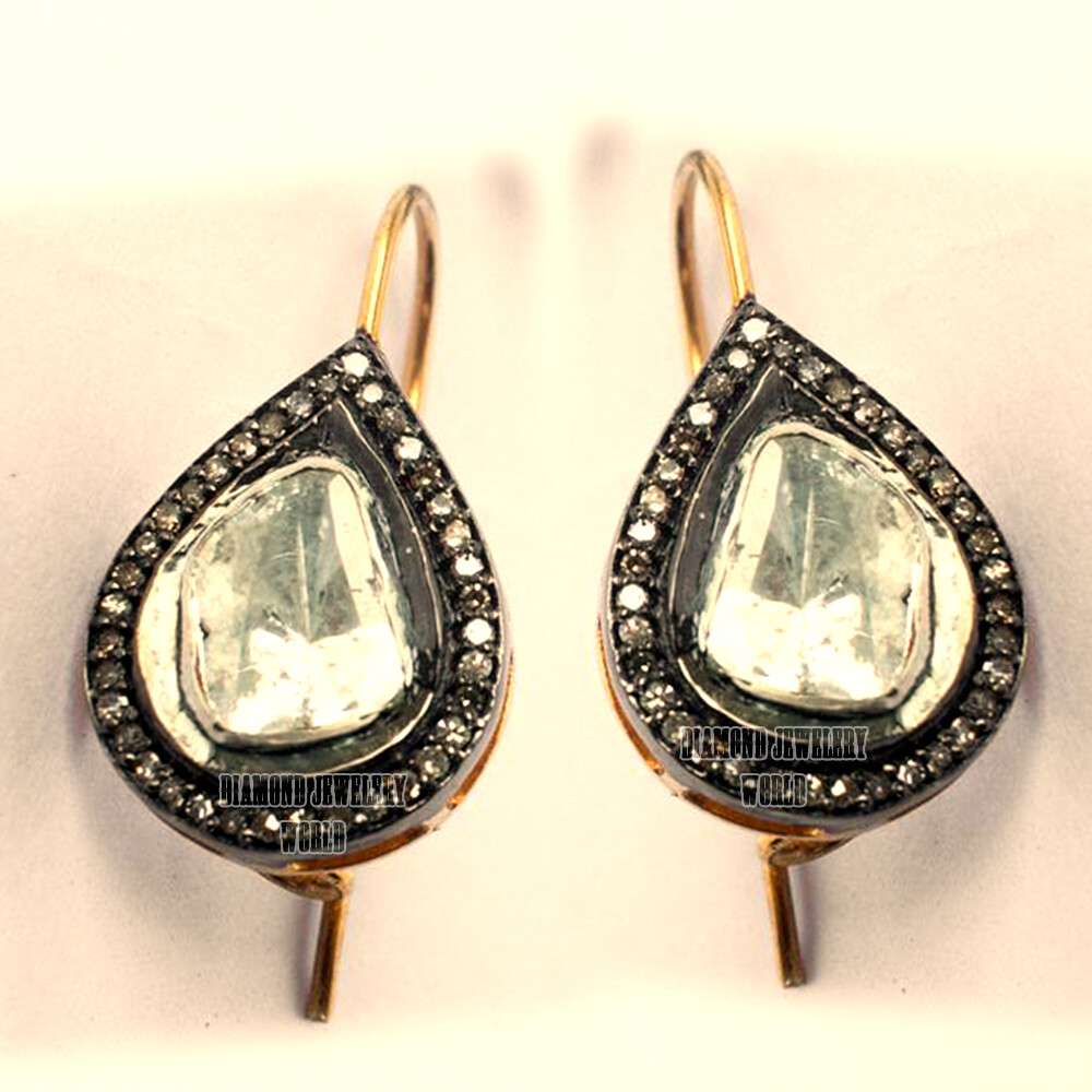 1.40ctw Genuine Old Mine Rose Antique Cut Diamond Vintage Silver Earring Jewelry