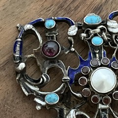 Antique Hermann Bohm AUSTRO HUNGARIAN Garnet Turquoise Silver Pendant Necklace