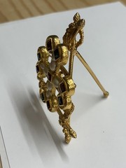 Joan Rivers Maltese cross Brooch Pin with stand Faux Pearls Green Red