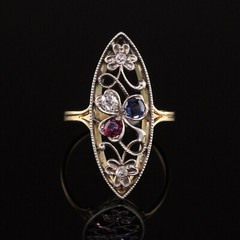 Vintage Era Navette Filigree Ring 2 Ct Lab Created Diamond 14k Yellow Gold Over