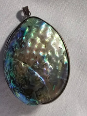 Large 925 Sterling Silver Abalone Paua Shell Pendant Teardrop Iridescent Vintage