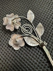 2 VTG Sterling Silver Flower Brooches. One W/ 12k Gold Filled And Glass Crystals