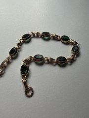 Vintage 1/20 12k Gold Filled Simulated Emerald Bracelet With Safety Chain 7.25in
