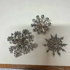 VINTAGE Silver Rhinestone Brooches Set Of 3 Snowflake Starburst Pins