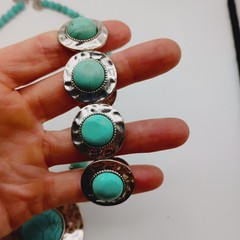Vintage Southwestern Style Silver Tone Resin Stones Bead Necklace Bracelet Set