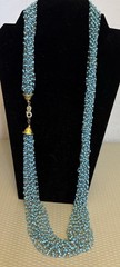 80s vtg Kenneth Lane Turquoise Glass Boho Wired Bead Multi Strand Necklace 36″