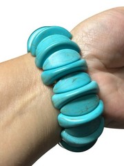 Vintage Chunky Turquoise Howlite Stretch Bracelet 1.1” Wide – Fits All Sizes