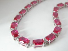Sterling Silver 925 Lab Created Pink Ruby Tennis Bracelet 8″