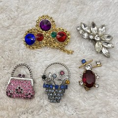 Brooch Lot of 5 Sparkly Pins Vintage to Now Mixed Styles