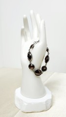 Vintage Monet Gun Metal Tone Smokey Quartz Style Faceted Glass Clasp Bracelet