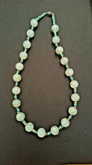 VTG Turquoise & Hand painted Glass Beads / 18″ Necklace, 1900s Venetian Murano