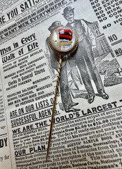 Antique 15k Reverse Painted “Florence” Reverse Painted Essex Crystal Stick Pin