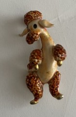 VINTAGE MCM LG LIND-GAL DANCING POODLE DOG PIN BROOCH BROWN TAN GOLD