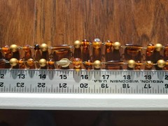 Marvella Amber Colored Glass Gold Beads With Metal Connectors Signed Slide Clasp