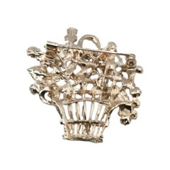 Vintage Gold Tone Flower Basket Brooch Multicolor Rhinestone Faux Pearl Pin