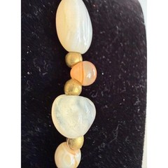 Vintage Beggars Bead Necklace 34″ Opera Long Polished Stones Colorful Heavy