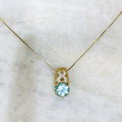 Aquamarine & Diamond Necklace 0.45ct Blue/Green Enhance Gold on 925 C^A 18″ RARE