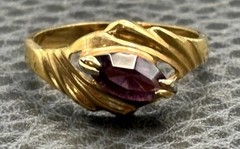 Vintage 80s 90s Gold Plated Marquise Purple Stone Ring Vintage Size 8