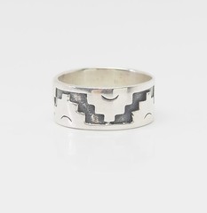 Vintage sterling silver Native American pueblo wide band signed ring sz 11.75