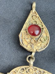 Vintage Brass Persian Kashmir Gemstone Necklace Hammered Bib Statement No Chain
