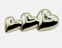 Triple Heart Graduated Sized Puffy Look Sterling Silver 925 Brooch Pin Thailand