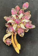 Vintage Julianna Brooch Purple/Pink Rhinestone Layered Floral Brooch 1950’s D E