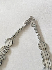 Reversible Vintage Bone Or Stone Bead Necklace – Flat Disk Beads – 18″ Lobster
