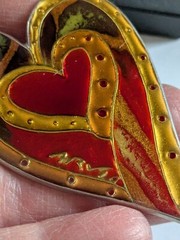 Rare Rachel Arvio Large Resin On Metal Heart Art Brooch Pin