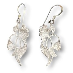 Sterling Silver 925 Floral Dangle Earrings Hand Cut Diamond Cut Leaves Vintage