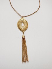 Vintage Gold Tone Filigree Tassel Pendant Necklace 34” Long Boho Statement