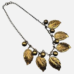 Vintage Brass Leaf Berry Necklace With Adjustable Chain Antique