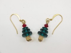 Christmas Trees Crystal Beaded Earrings Pierced Gold Tone Gorgeous D3091