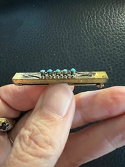 Lovely Antique Gold-filled etched BAR PIN inset with Turquoise beads